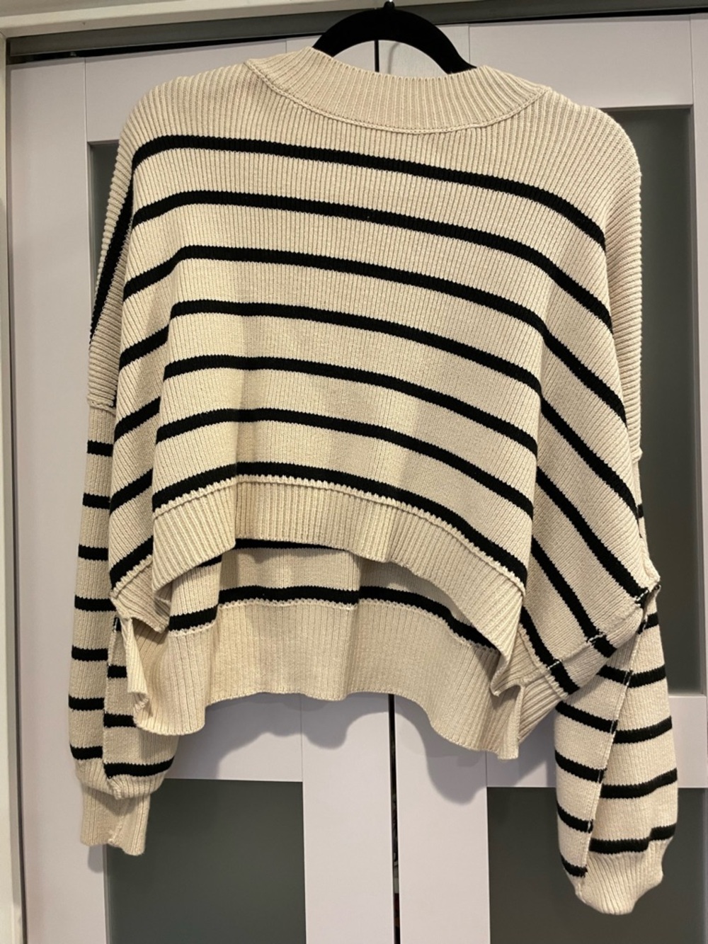 Free People Cream and Black Striped Crewneck Sweater